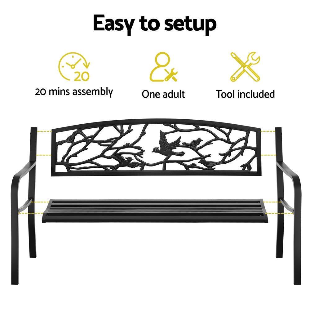 Gardeon Outdoor Bench Seat Garden Steel Outdoor Furniture 3 Seater Park Black | Outdoorium