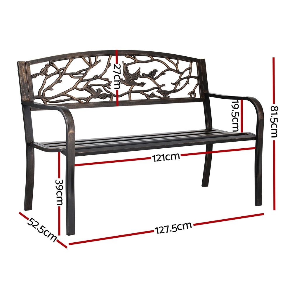 Gardeon Outdoor Bench Seat Garden Steel Outdoor Furniture 3 Seater Park Bronze | Outdoorium