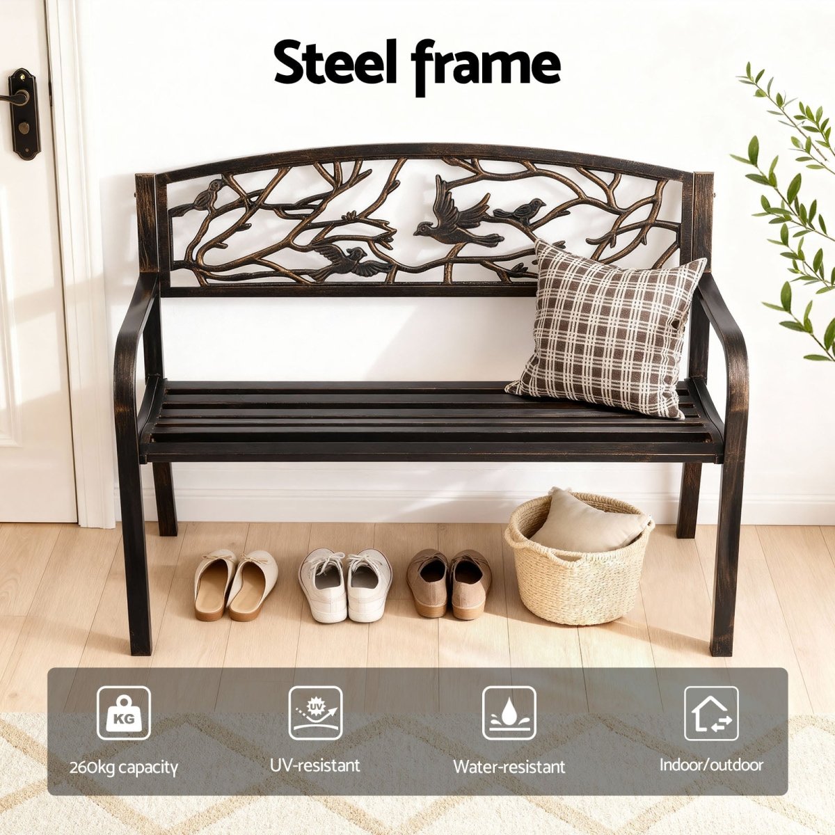 Gardeon Outdoor Bench Seat Garden Steel Outdoor Furniture 3 Seater Park Bronze | Outdoorium