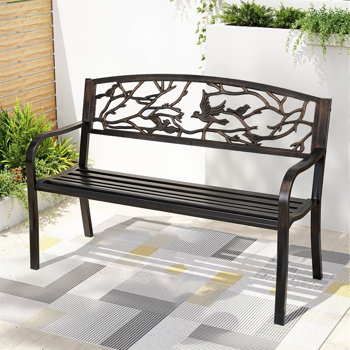 Gardeon Outdoor Bench Seat Garden Steel Outdoor Furniture 3 Seater Park Bronze | Outdoorium