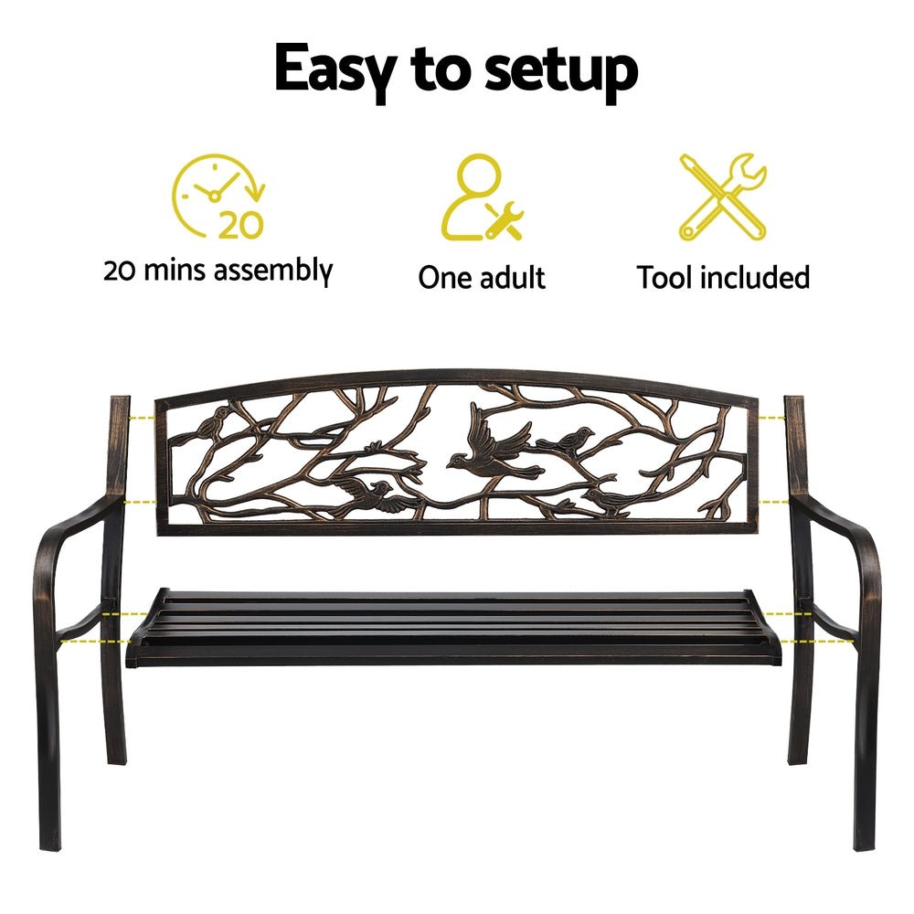 Gardeon Outdoor Bench Seat Garden Steel Outdoor Furniture 3 Seater Park Bronze | Outdoorium