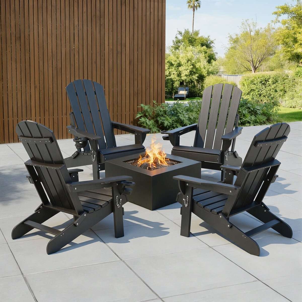 Gardeon Outdoor Chairs Folding Adirondack Beach Chair HDPE Sun Lounge Patio Furniture Garden Black | Furniture > Outdoor > Outdoor Chairs