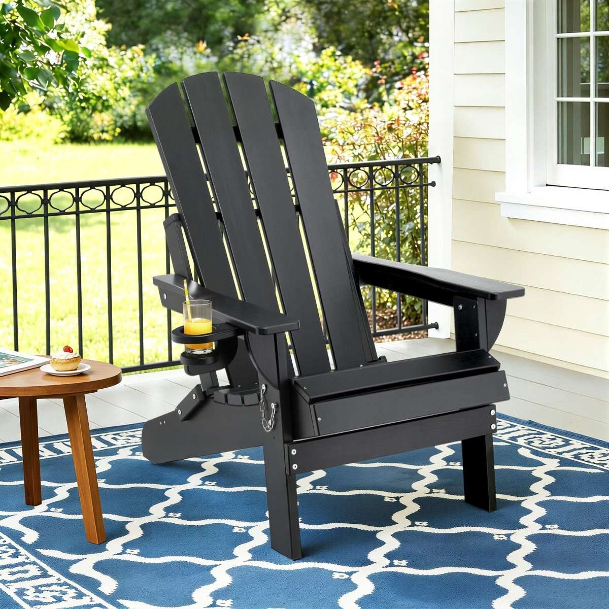 Gardeon Outdoor Chairs Folding Adirondack Beach Chair HDPE Sun Lounge Patio Furniture Garden Black | Furniture > Outdoor > Outdoor Chairs