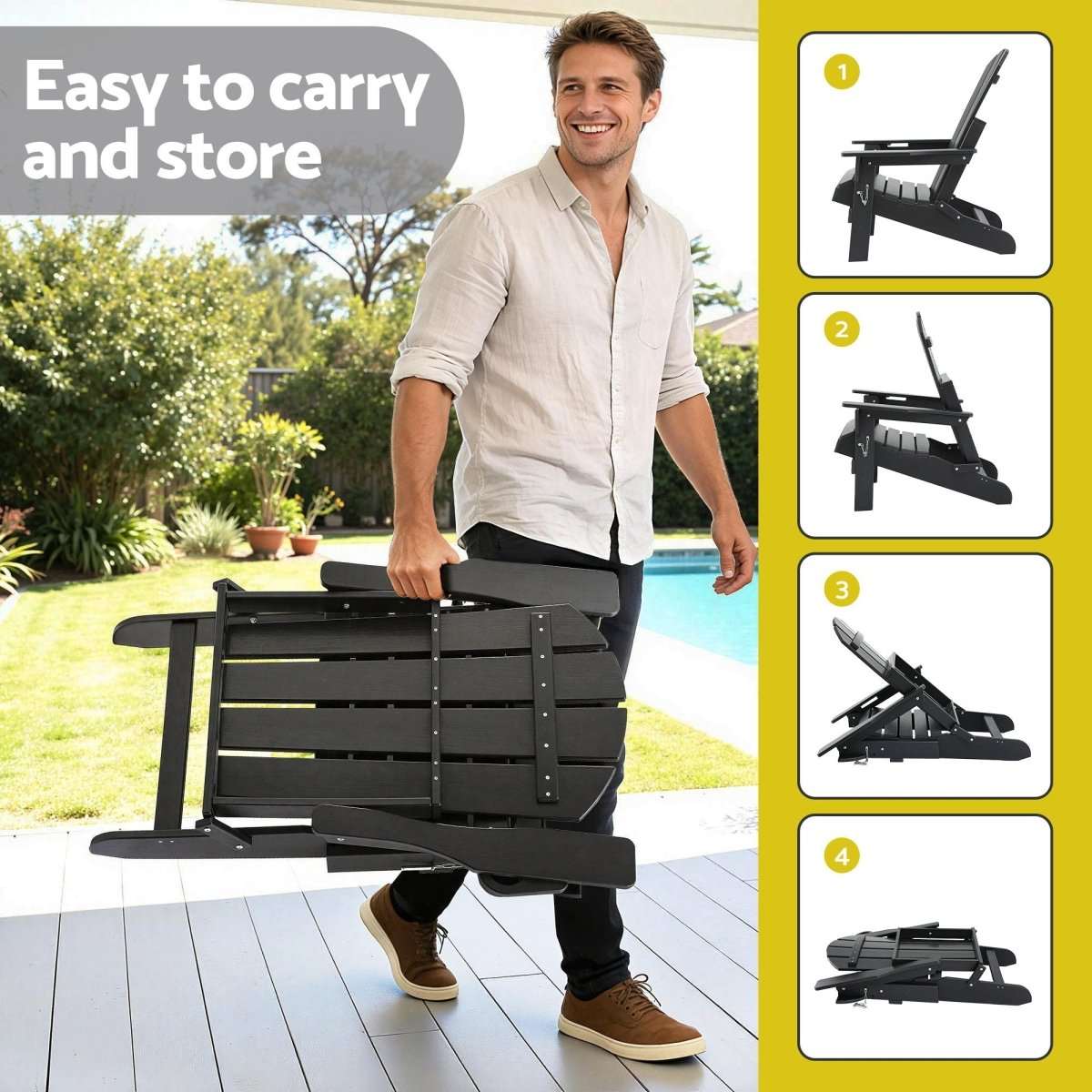 Gardeon Outdoor Chairs Folding Adirondack Beach Chair HDPE Sun Lounge Patio Furniture Garden Black | Furniture > Outdoor > Outdoor Chairs