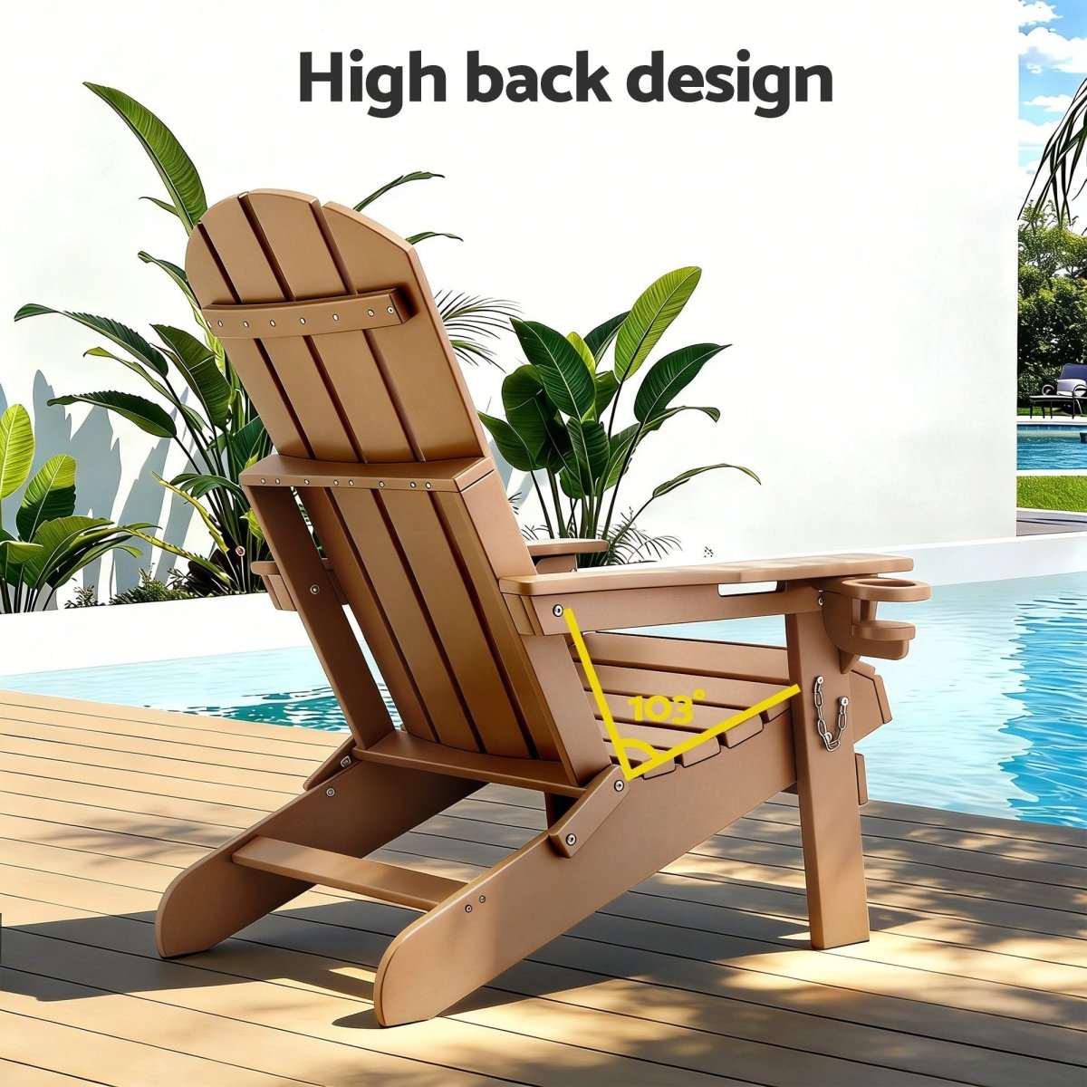 Gardeon Outdoor Chairs Folding Adirondack Beach Chair HDPE Sun Lounge Patio Furniture Garden Brown | Furniture > Outdoor > Outdoor Chairs