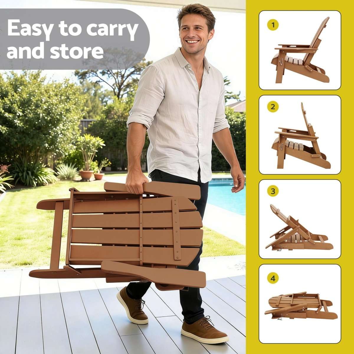 Gardeon Outdoor Chairs Folding Adirondack Beach Chair HDPE Sun Lounge Patio Furniture Garden Brown | Furniture > Outdoor > Outdoor Chairs
