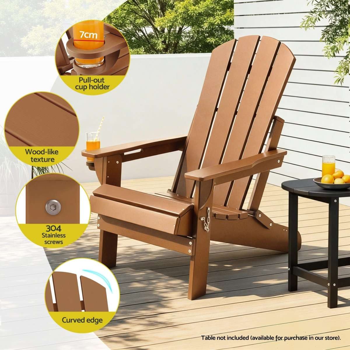 Gardeon Outdoor Chairs Folding Adirondack Beach Chair HDPE Sun Lounge Patio Furniture Garden Brown | Furniture > Outdoor > Outdoor Chairs