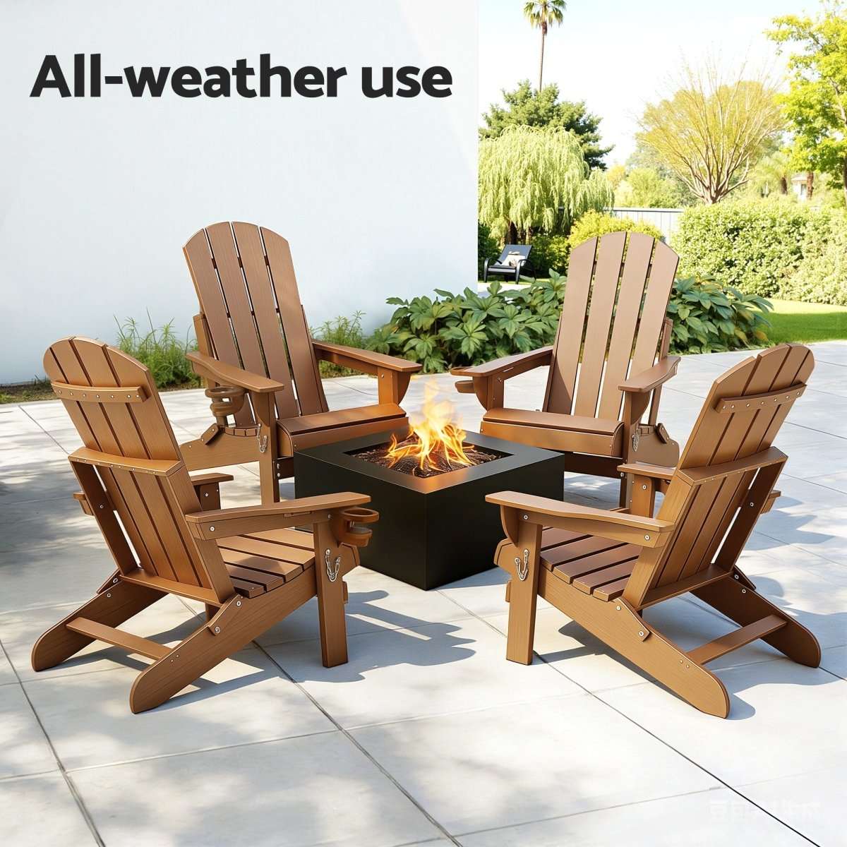 Gardeon Outdoor Chairs Folding Adirondack Beach Chair HDPE Sun Lounge Patio Furniture Garden Brown | Furniture > Outdoor > Outdoor Chairs