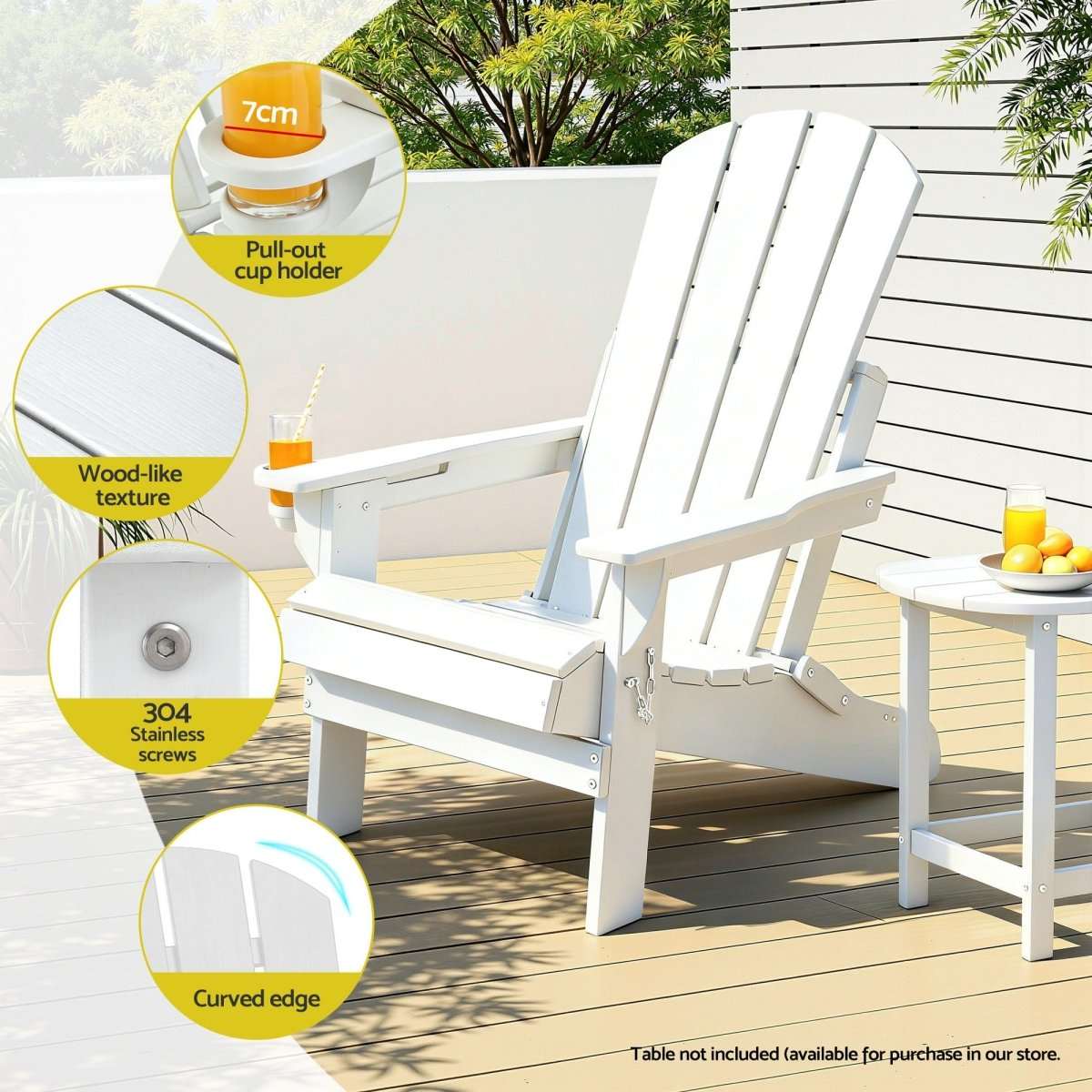 Gardeon Outdoor Chairs Folding Adirondack Beach Chair HDPE Sun Lounge Patio Furniture Garden White | Furniture > Outdoor > Outdoor Chairs