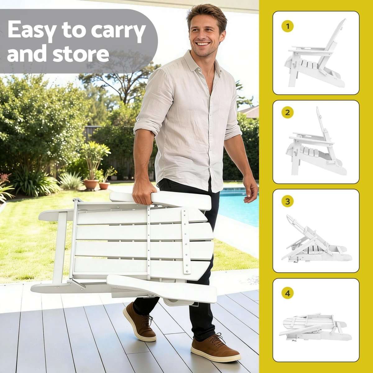Gardeon Outdoor Chairs Folding Adirondack Beach Chair HDPE Sun Lounge Patio Furniture Garden White | Furniture > Outdoor > Outdoor Chairs