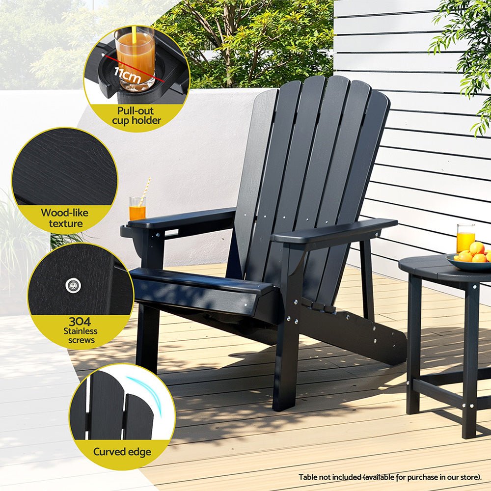 Gardeon Outdoor Chairs HDPE Adirondack Beach Chair Sun Lounge Patio Furniture Garden Black | Outdoorium