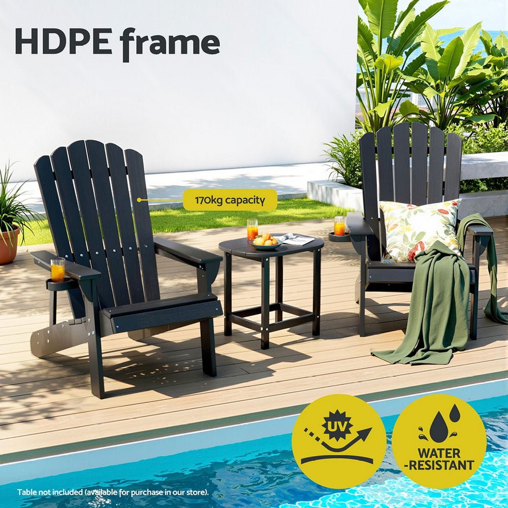 Gardeon Outdoor Chairs HDPE Adirondack Beach Chair Sun Lounge Patio Furniture Garden Black | Outdoorium