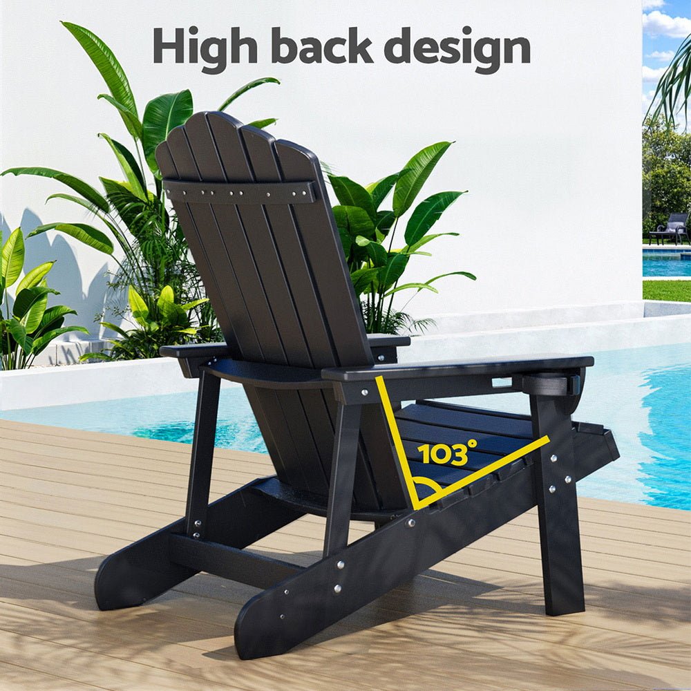 Gardeon Outdoor Chairs HDPE Adirondack Beach Chair Sun Lounge Patio Furniture Garden Black | Outdoorium