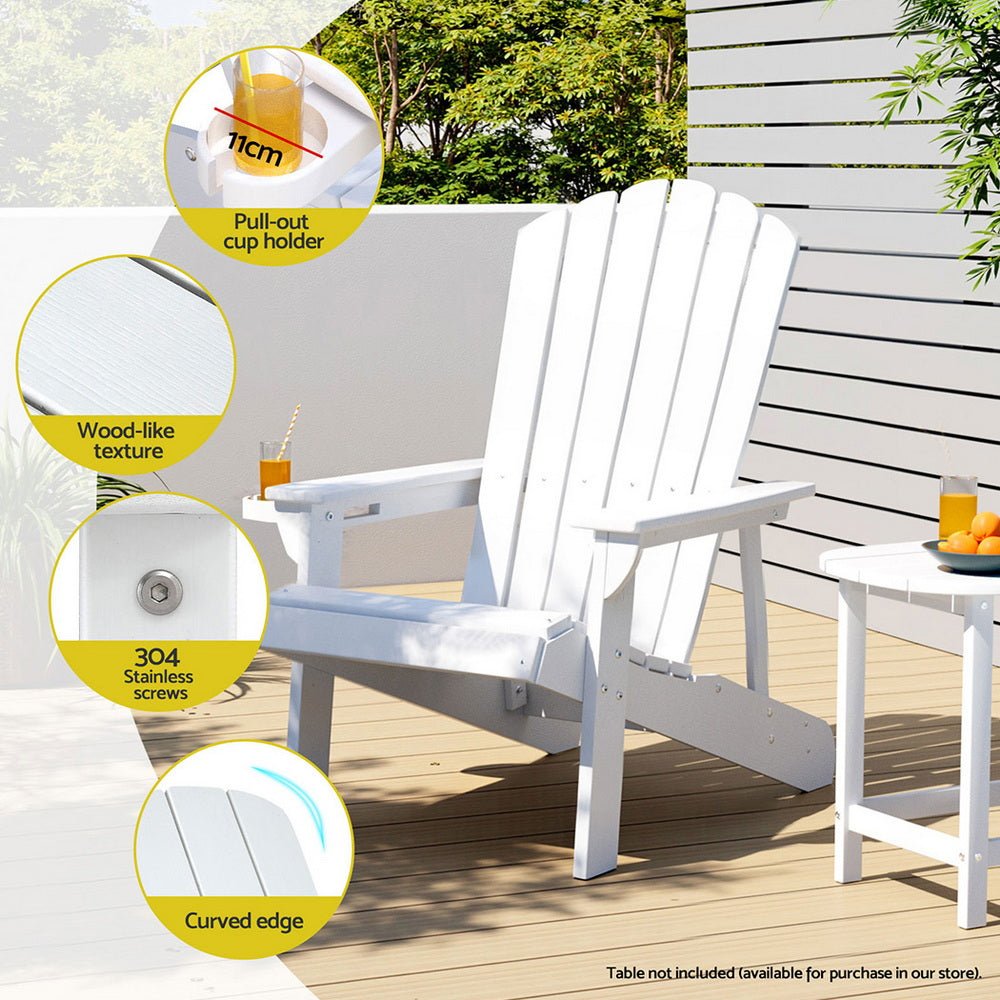 Gardeon Outdoor Chairs HDPE Adirondack Beach Chair Sun Lounge Patio Furniture Garden white | Outdoorium
