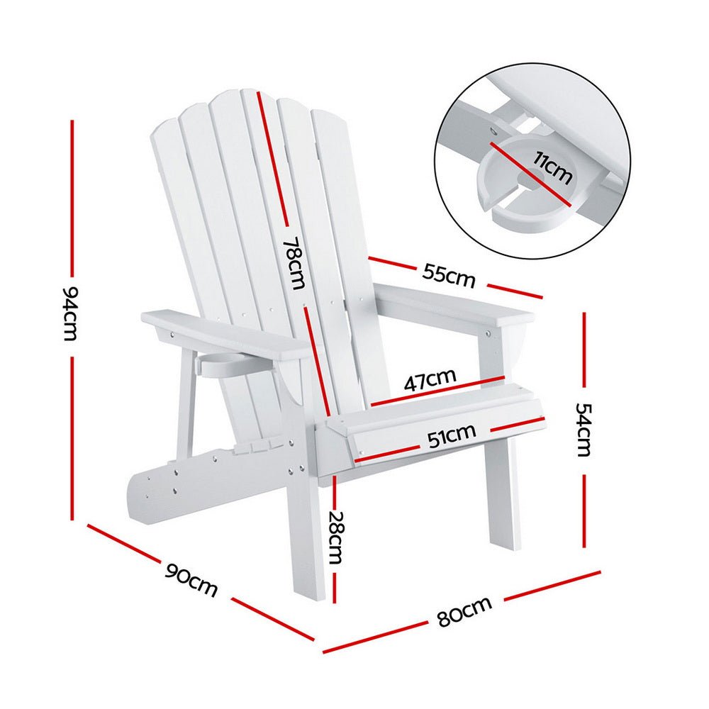 Gardeon Outdoor Chairs HDPE Adirondack Beach Chair Sun Lounge Patio Furniture Garden white | Outdoorium