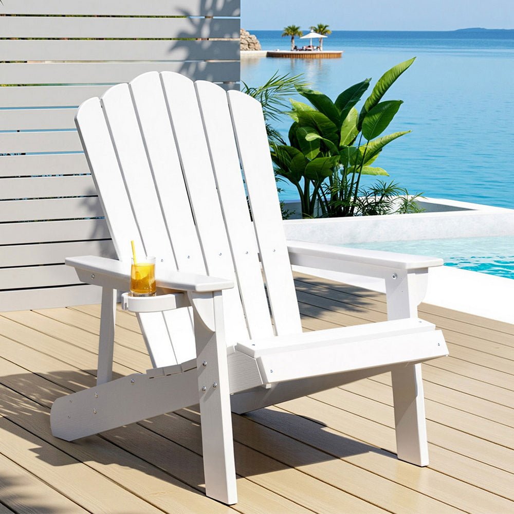 Gardeon Outdoor Chairs HDPE Adirondack Beach Chair Sun Lounge Patio Furniture Garden white | Outdoorium
