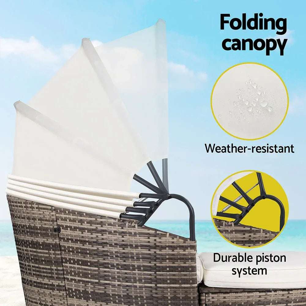 Gardeon Outdoor Day Bed Sun Lounge Setting Wicker Lounger Furniture Patio Beige Set of 3 | Furniture > Sofas > Sofas & Sofa Beds