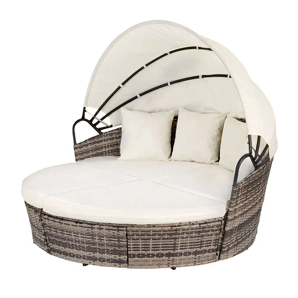 Gardeon Outdoor Day Bed Sun Lounge Setting Wicker Lounger Furniture Patio Beige Set of 3 | Furniture > Sofas > Sofas & Sofa Beds