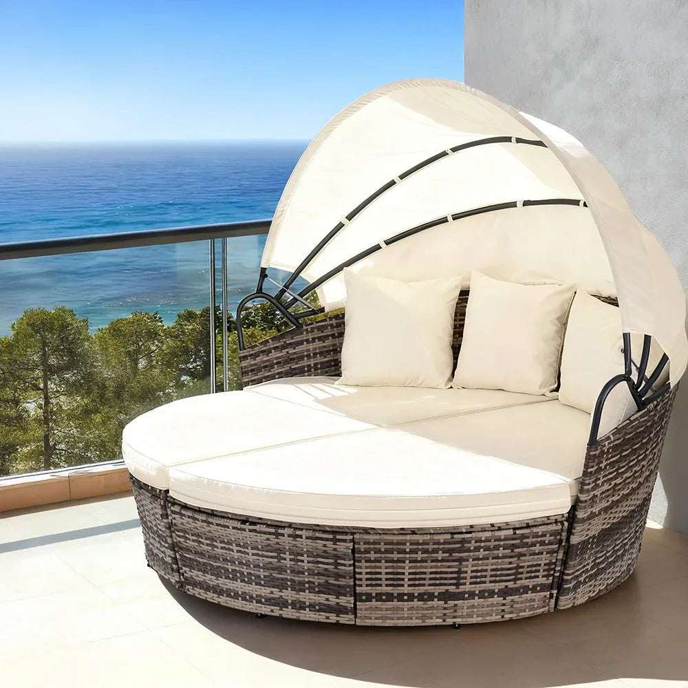 Gardeon Outdoor Day Bed Sun Lounge Setting Wicker Lounger Furniture Patio Beige Set of 3 | Furniture > Sofas > Sofas & Sofa Beds