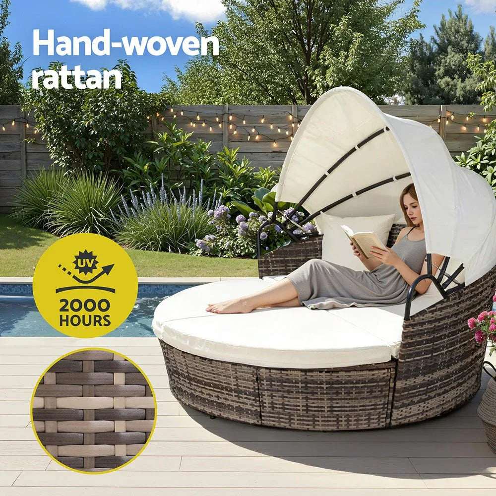 Gardeon Outdoor Day Bed Sun Lounge Setting Wicker Lounger Furniture Patio Beige Set of 3 | Furniture > Sofas > Sofas & Sofa Beds
