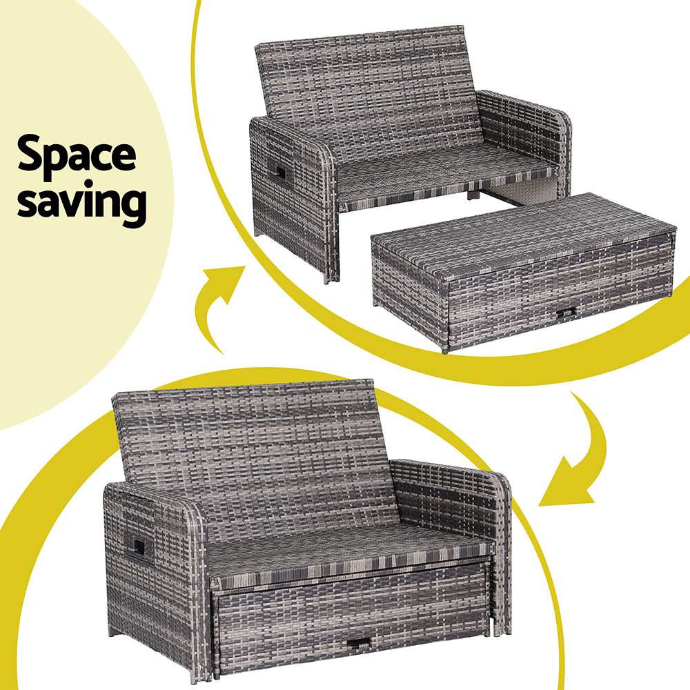 Gardeon Outdoor Day Bed Sun Lounge Setting Wicker Lounger Patio Furniture Grey | Furniture > Sofas > Sofas & Sofa Beds