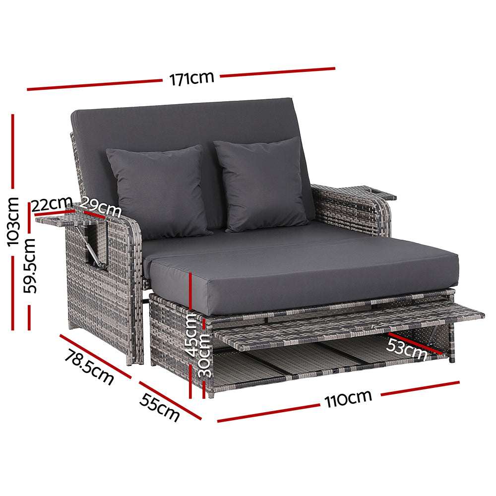 Gardeon Outdoor Day Bed Sun Lounge Setting Wicker Lounger Patio Furniture Grey | Furniture > Sofas > Sofas & Sofa Beds