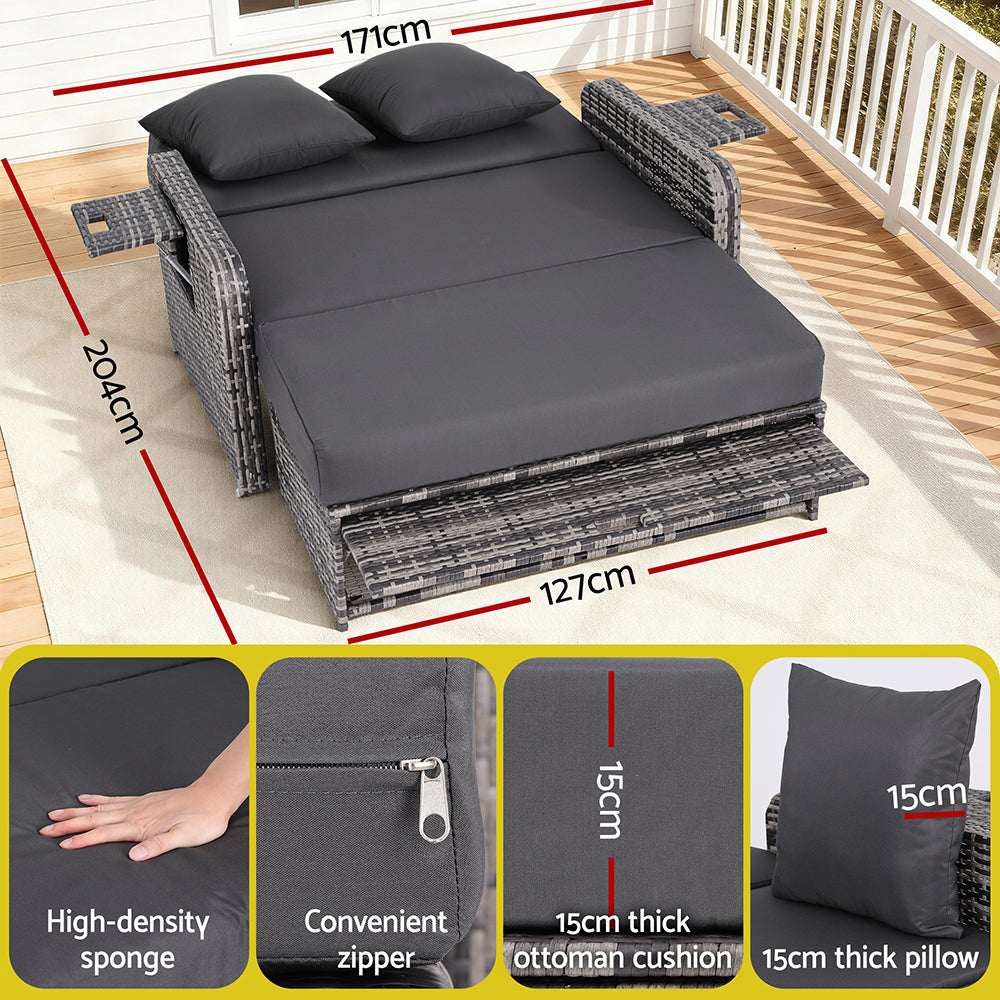 Gardeon Outdoor Day Bed Sun Lounge Setting Wicker Lounger Patio Furniture Grey | Furniture > Sofas > Sofas & Sofa Beds