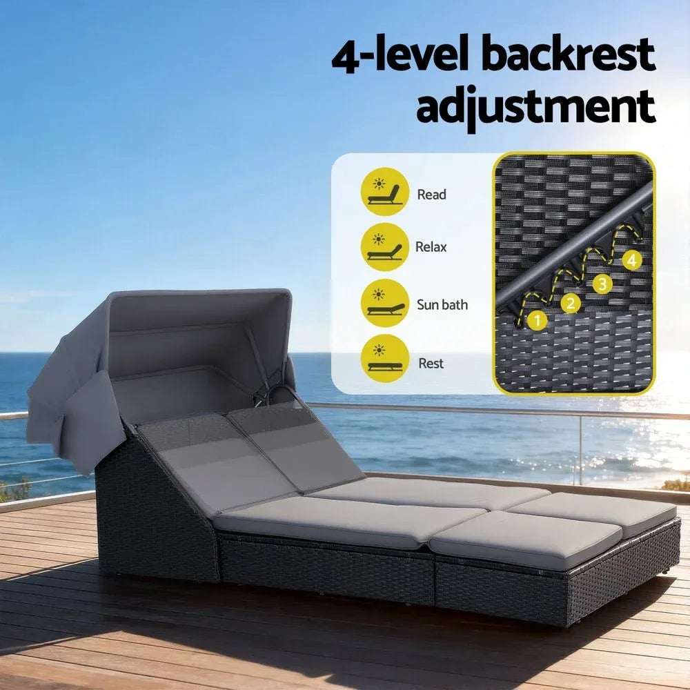 Gardeon Outdoor Day Bed Sun Lounge Setting Wicker Lounger Patio Furniture | Furniture > Sofas > Sofas & Sofa Beds