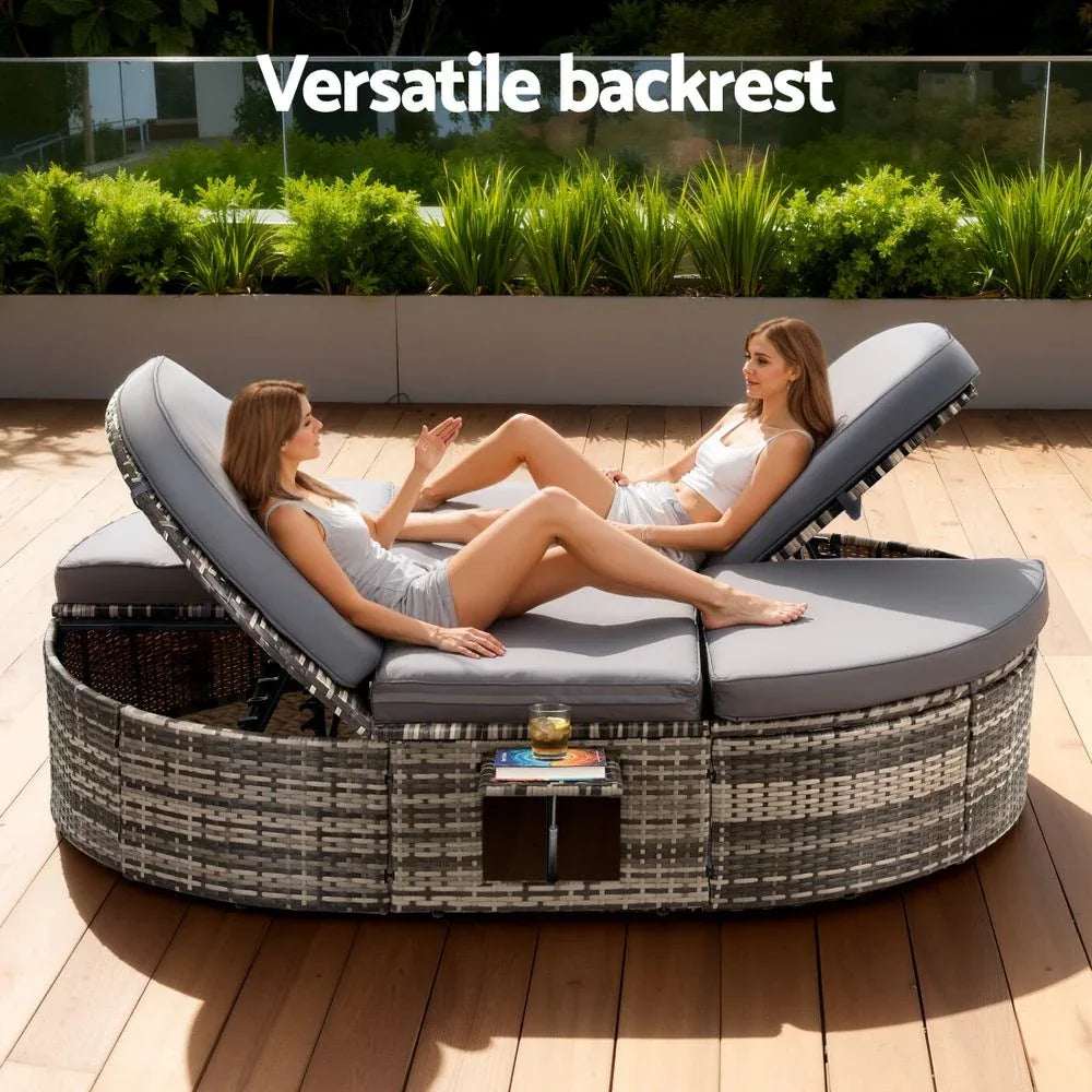 Gardeon Outdoor Day Bed Sun Lounge Setting Wicker Lounger Patio Furniture w/ Retractable Side Tray | Furniture > Outdoor > Outdoor Chairs