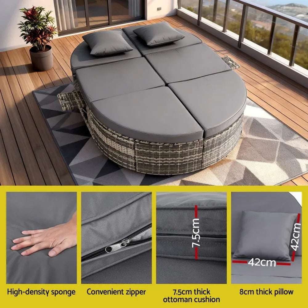 Gardeon Outdoor Day Bed Sun Lounge Setting Wicker Lounger Patio Furniture w/ Retractable Side Tray | Furniture > Outdoor > Outdoor Chairs