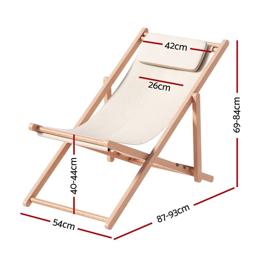 Gardeon Outdoor Deck Chair Wooden Sun Lounge Folding Beach Patio Furniture Beige - Outdoorium