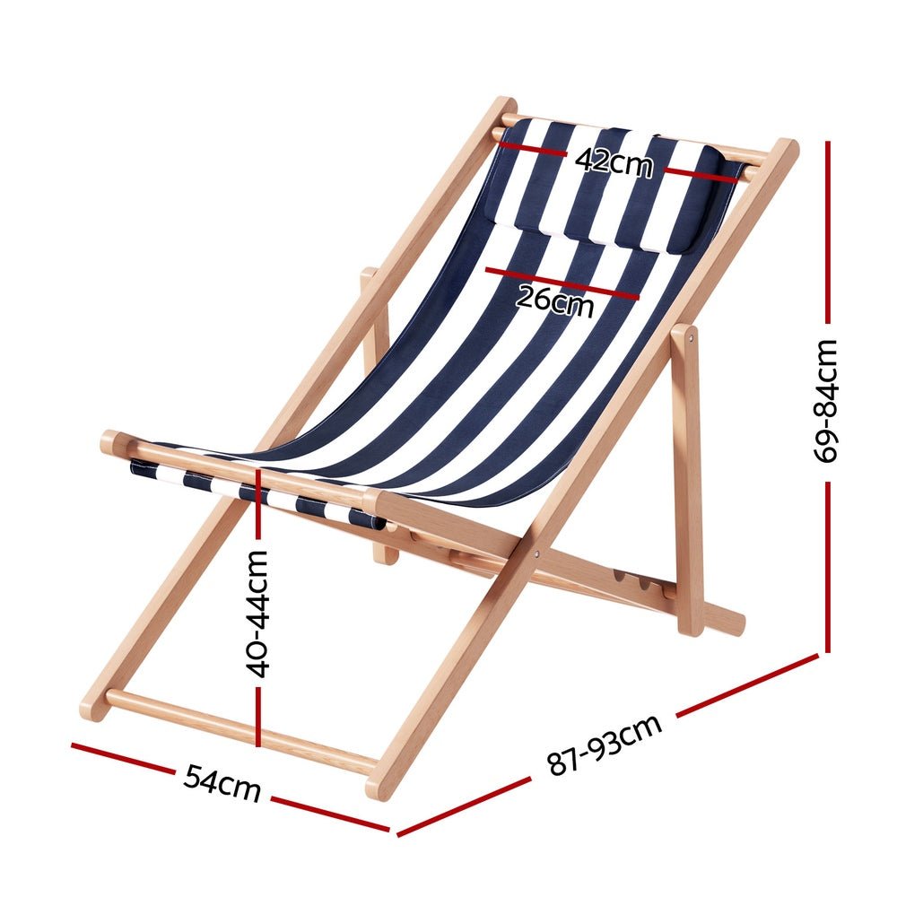 Gardeon Outdoor Deck Chair Wooden Sun Lounge Folding Beach Patio Furniture Blue - Outdoorium