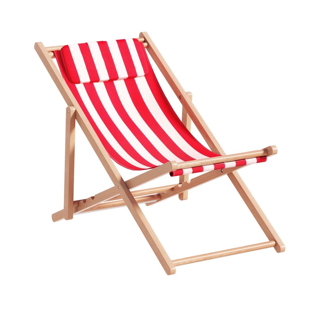 Gardeon Outdoor Deck Chair Wooden Sun Lounge Folding Beach Patio Furniture Red - Outdoorium