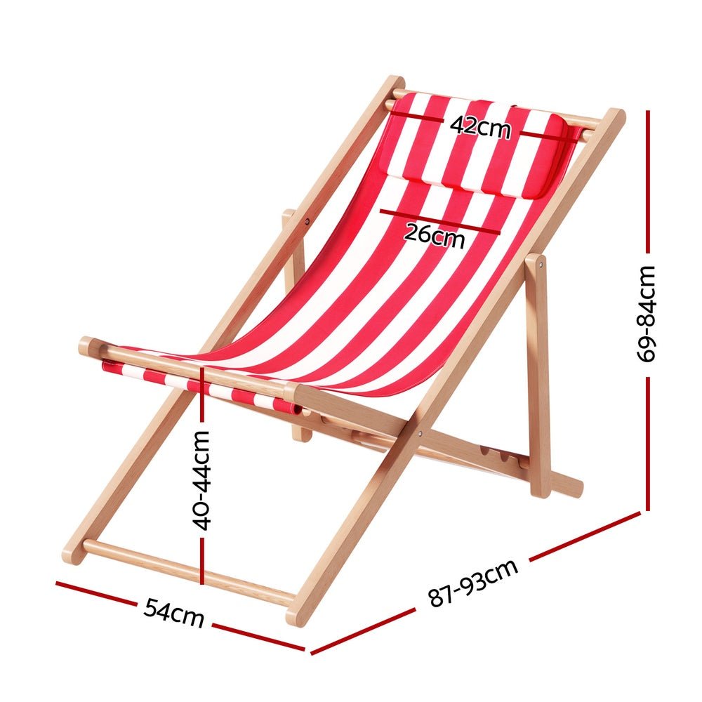 Gardeon Outdoor Deck Chair Wooden Sun Lounge Folding Beach Patio Furniture Red - Outdoorium