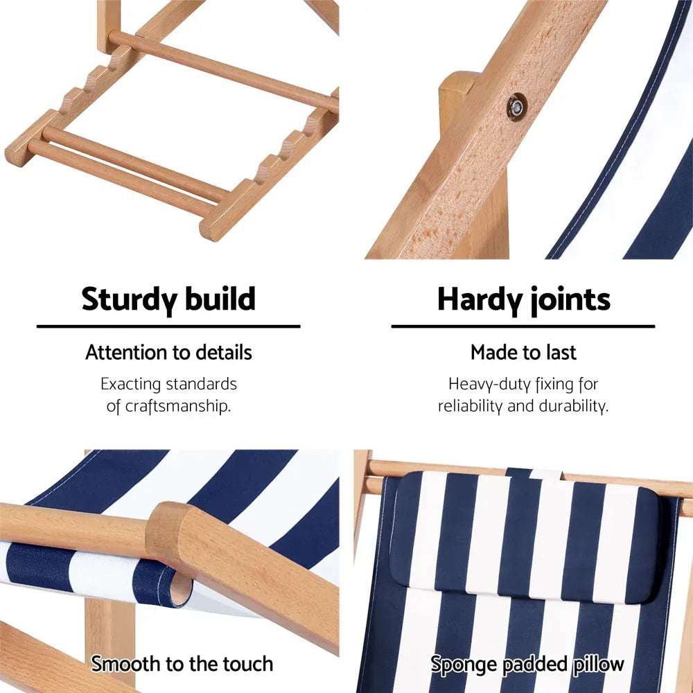 Gardeon Outdoor Deck Chair Wooden Sun Lounger Folding Beach Patio Furniture Blue | Furniture > Outdoor > Outdoor Sofas & Lounge Sets