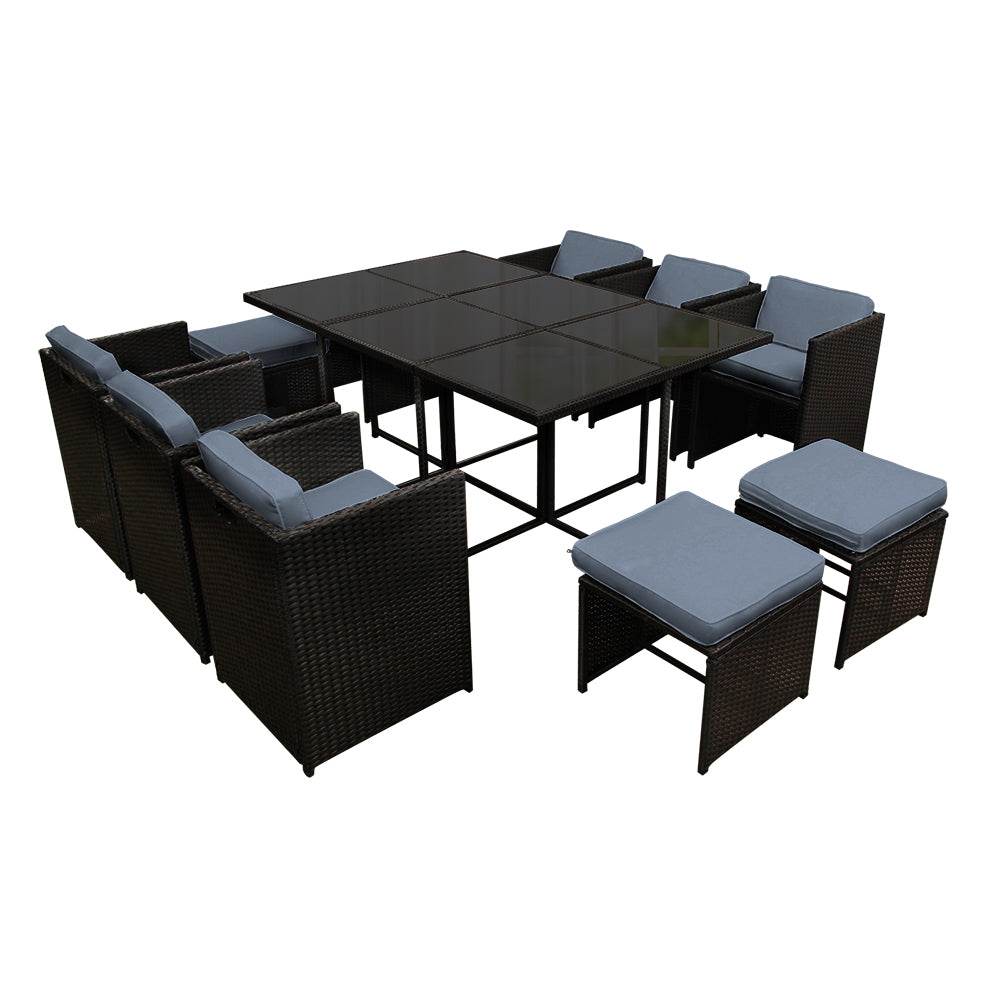 Gardeon Outdoor Dining Set 11 Piece Wicker Table Chairs Setting Black | Outdoorium