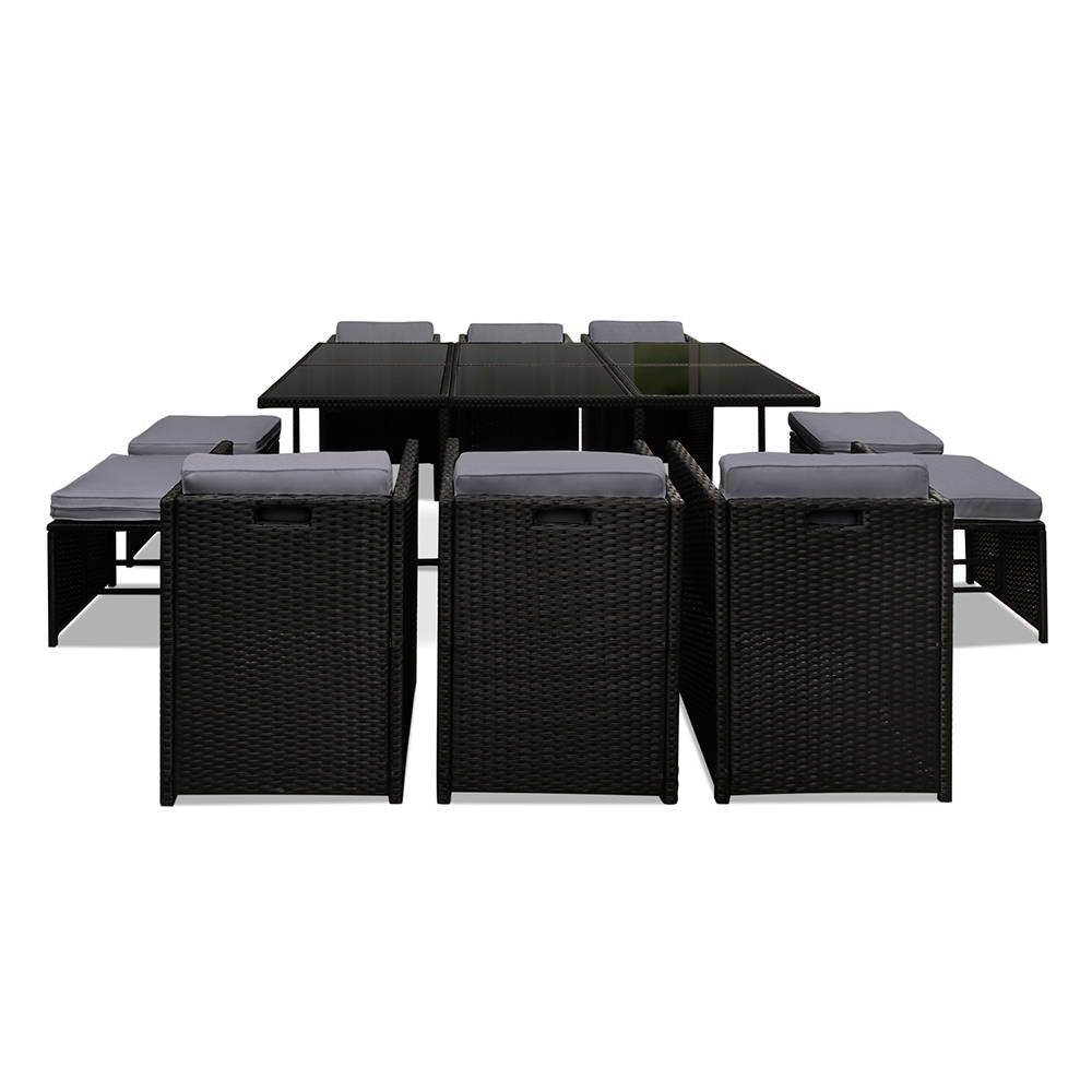 Gardeon Outdoor Dining Set 11 Piece Wicker Table Chairs Setting Black | Outdoorium