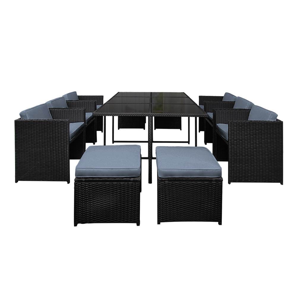 Gardeon Outdoor Dining Set 11 Piece Wicker Table Chairs Setting Black | Outdoorium