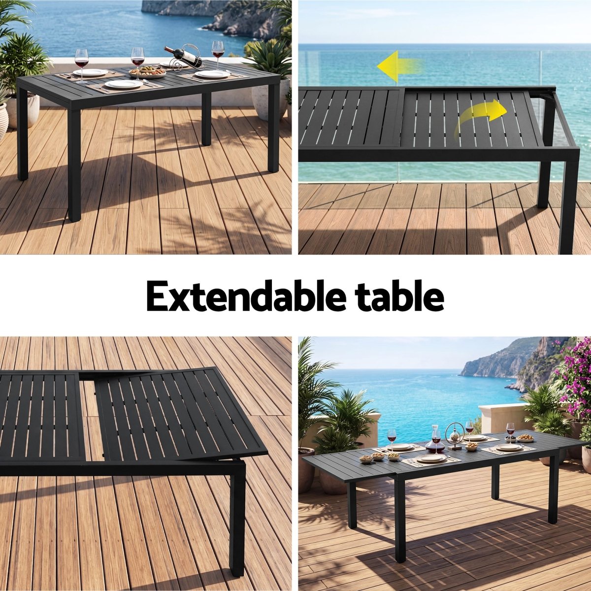 Gardeon Outdoor Dining Set 11PCS Aluminum Extendable Table and Chairs Patio Furniture Black | Furniture > Outdoor > Outdoor Dining Sets