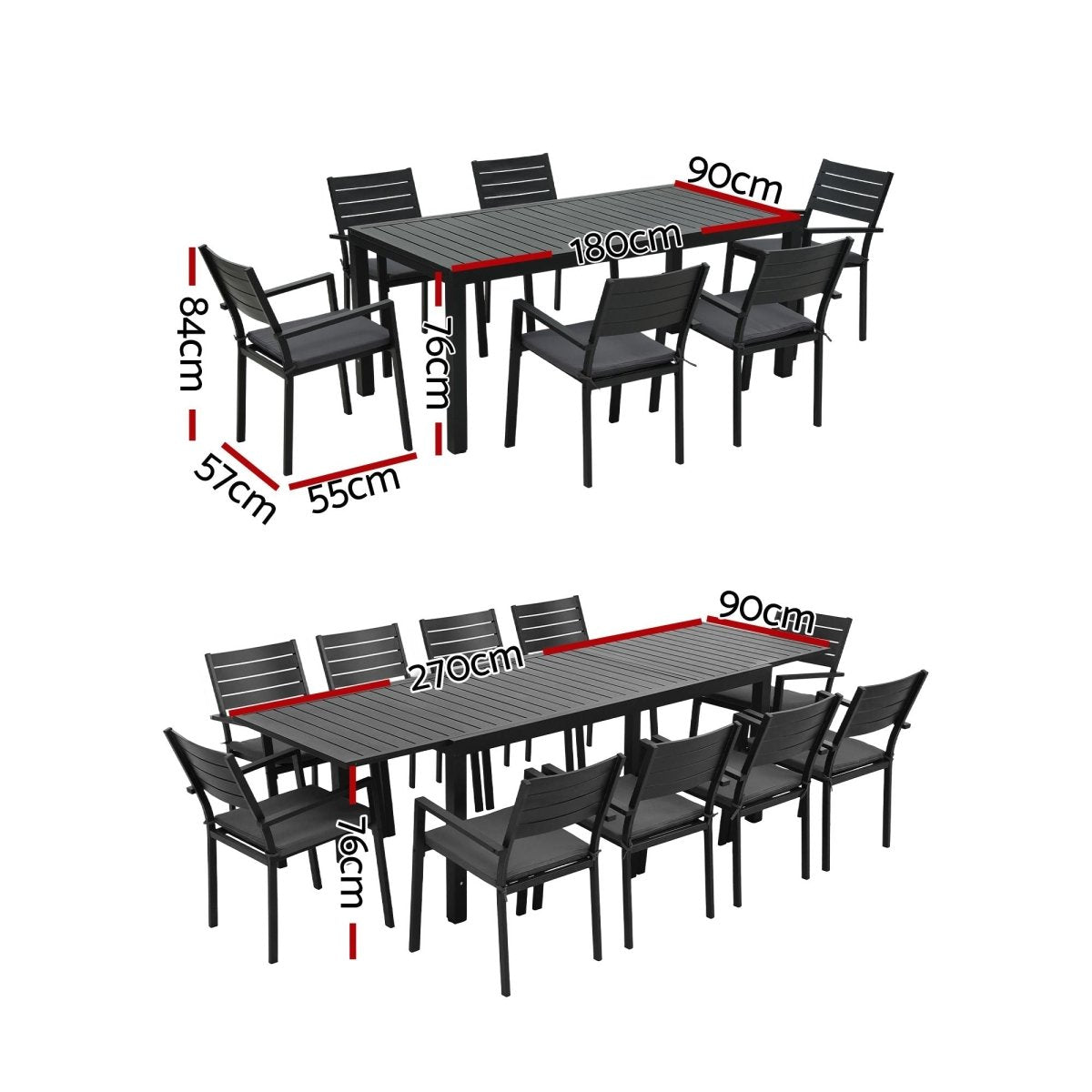 Gardeon Outdoor Dining Set 11PCS Aluminum Extendable Table and Chairs Patio Furniture Black | Furniture > Outdoor > Outdoor Dining Sets