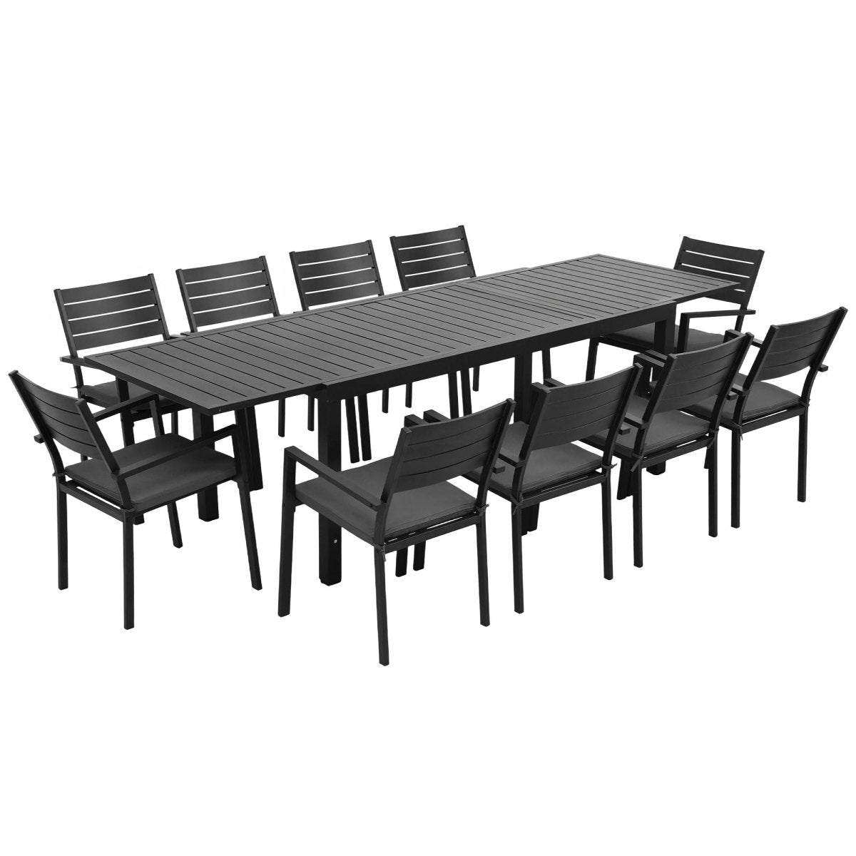 Gardeon Outdoor Dining Set 11PCS Aluminum Extendable Table and Chairs Patio Furniture Black | Furniture > Outdoor > Outdoor Dining Sets