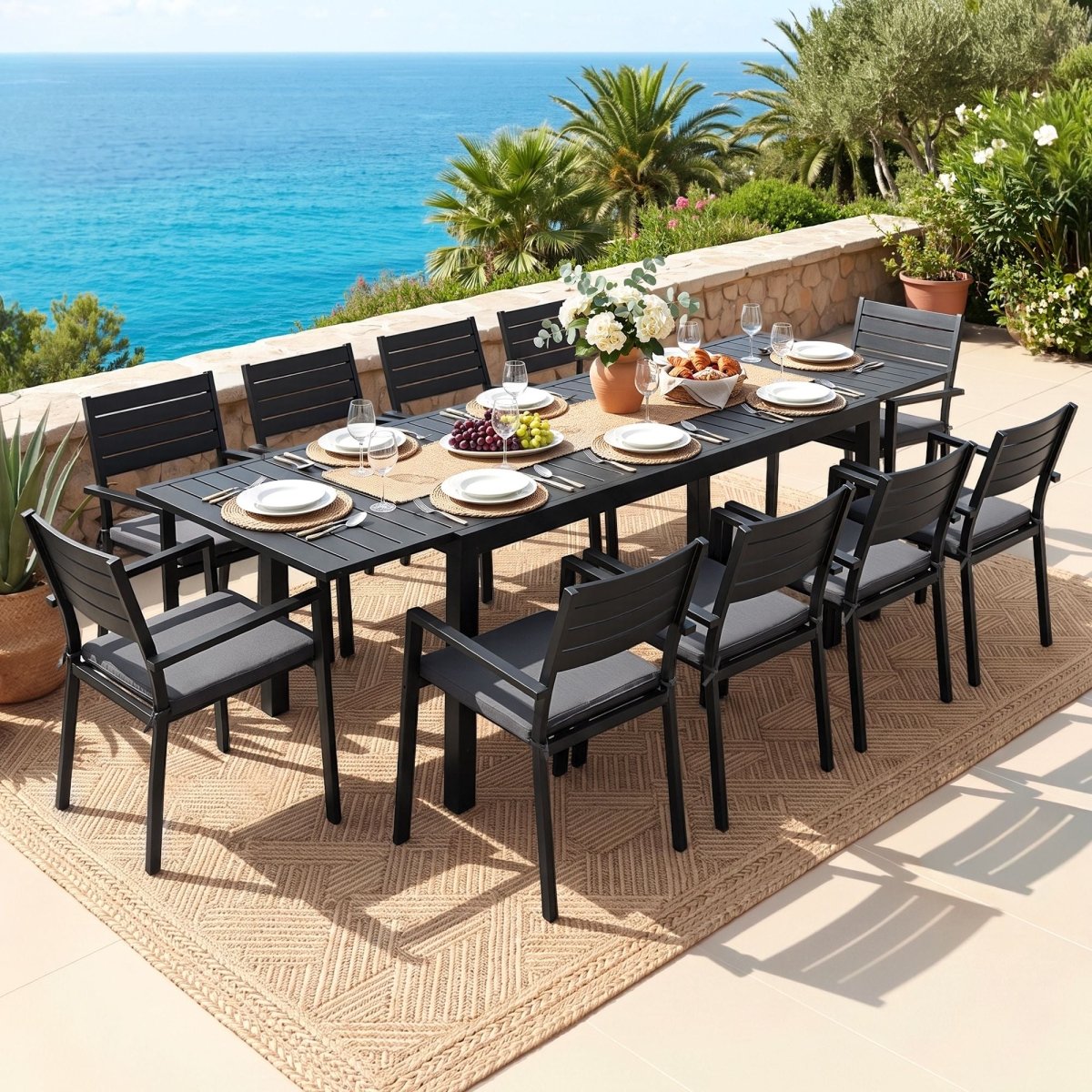 Gardeon Outdoor Dining Set 11PCS Aluminum Extendable Table and Chairs Patio Furniture Black | Furniture > Outdoor > Outdoor Dining Sets