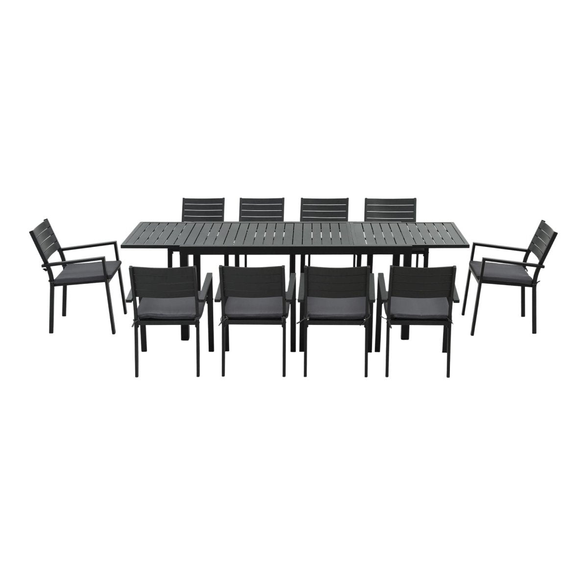 Gardeon Outdoor Dining Set 11PCS Aluminum Extendable Table and Chairs Patio Furniture Black | Furniture > Outdoor > Outdoor Dining Sets