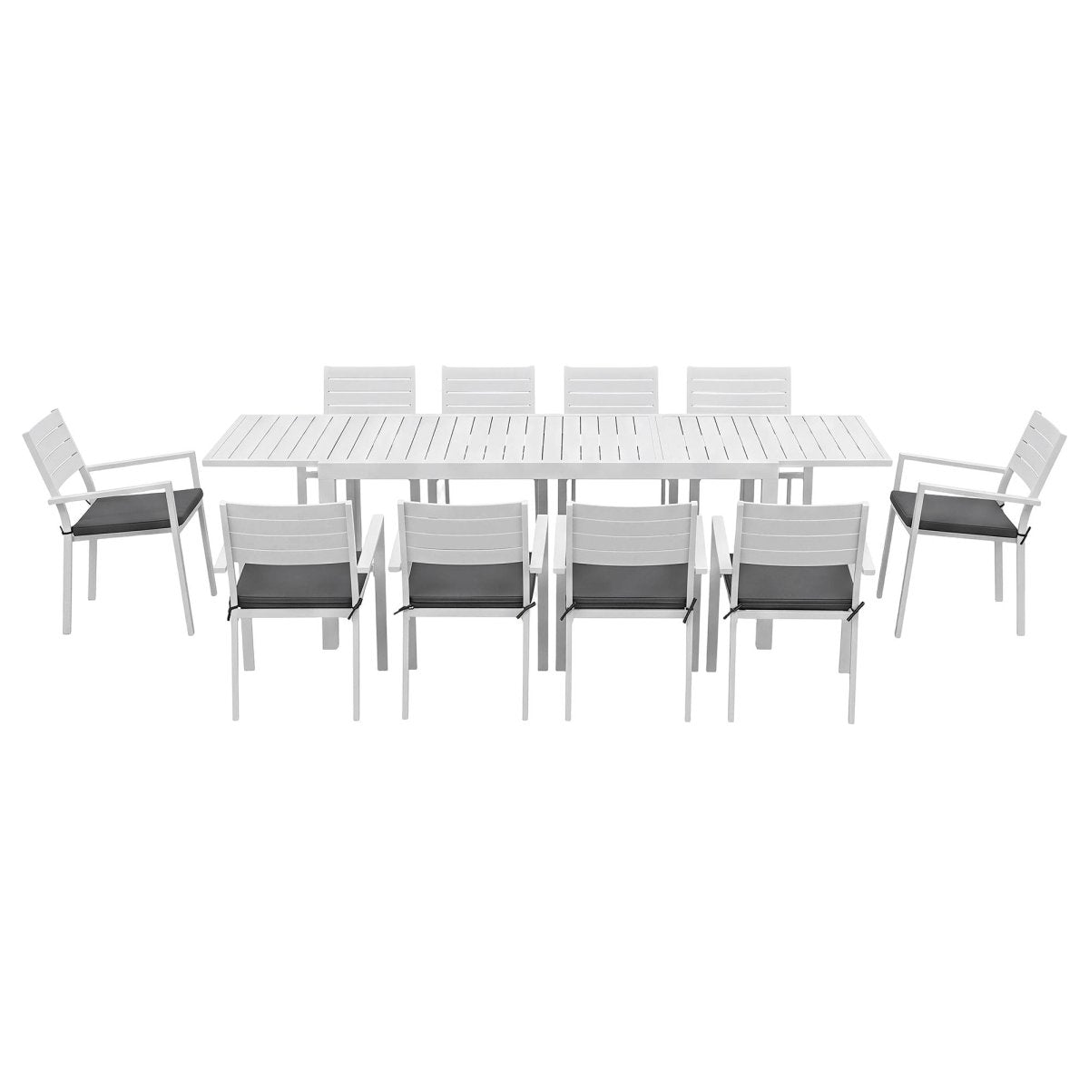 Gardeon Outdoor Dining Set 11PCS Aluminum Extendable Table and Chairs Patio Furniture White | Furniture > Outdoor > Outdoor Dining Sets