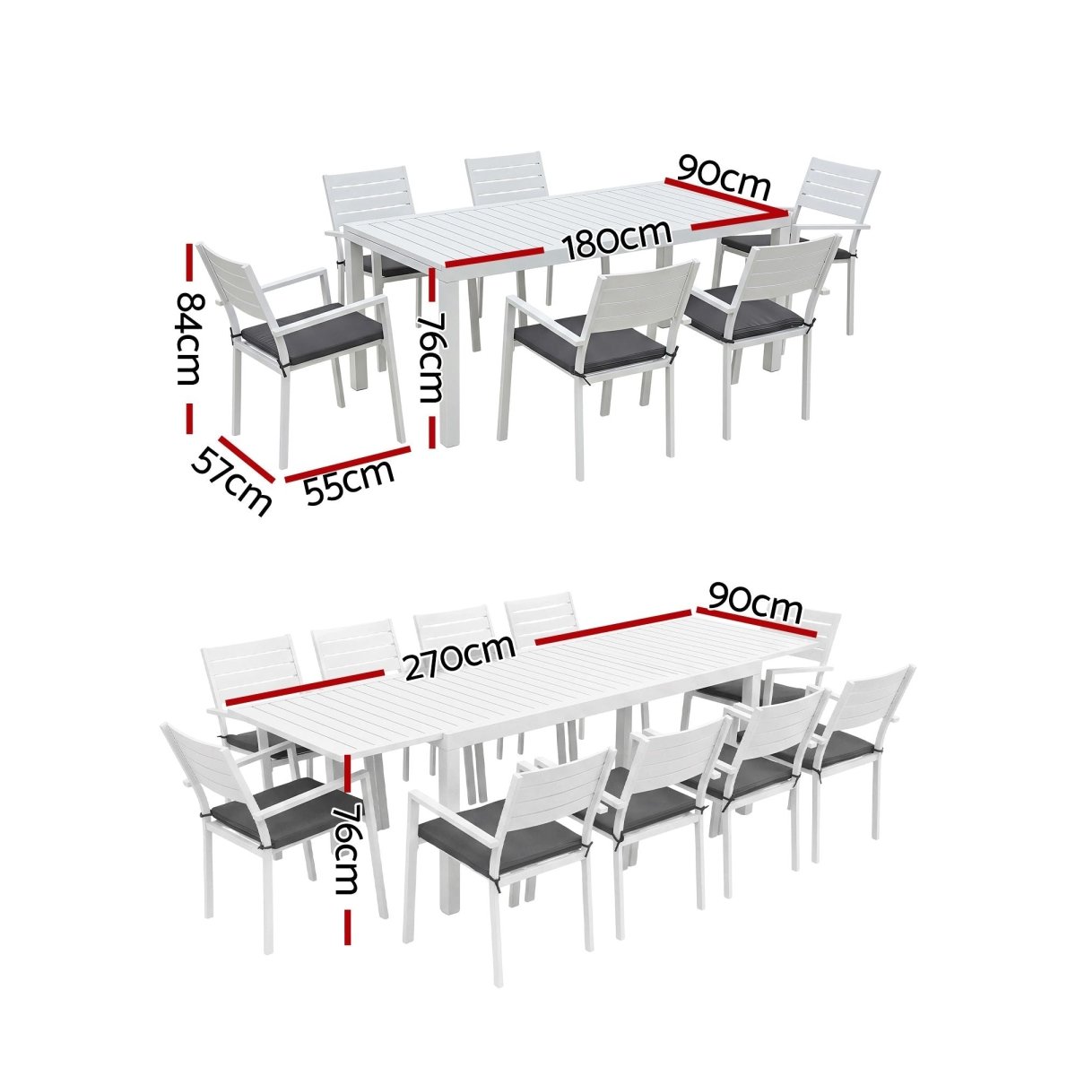 Gardeon Outdoor Dining Set 11PCS Aluminum Extendable Table and Chairs Patio Furniture White | Furniture > Outdoor > Outdoor Dining Sets