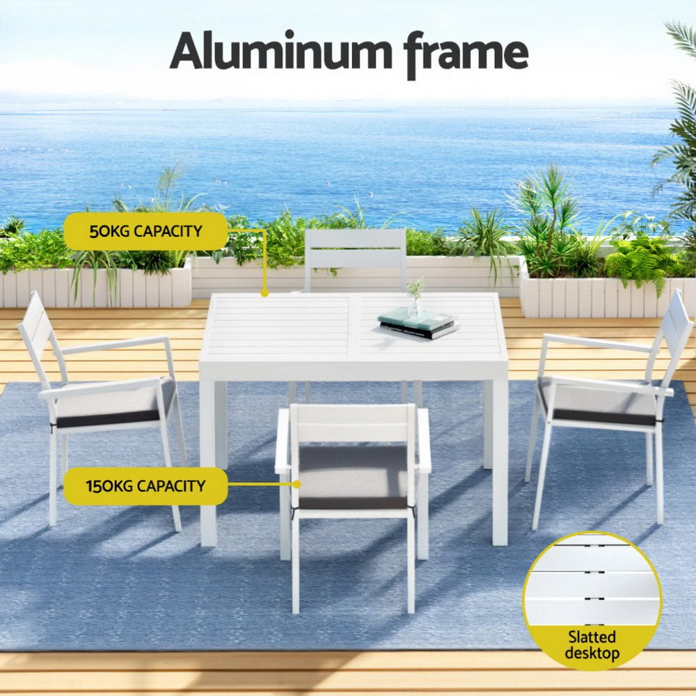Gardeon Outdoor Dining Set 5 Piece Aluminum Extendable Table Setting White | Outdoorium