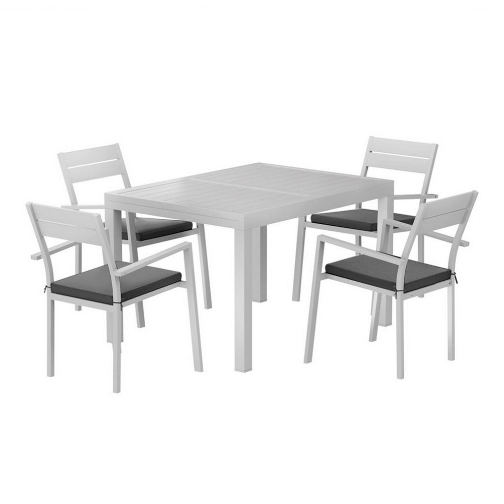 Gardeon Outdoor Dining Set 5 Piece Aluminum Extendable Table Setting White | Outdoorium