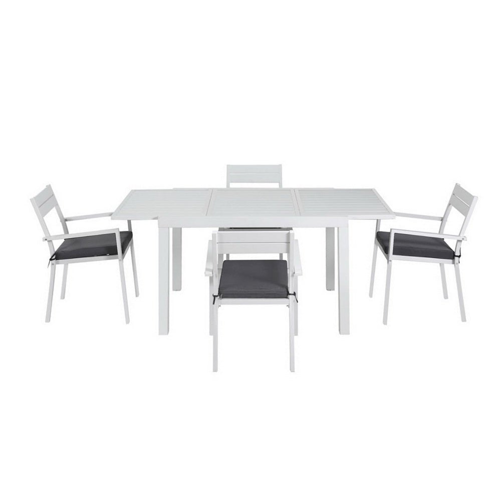 Gardeon Outdoor Dining Set 5 Piece Aluminum Extendable Table Setting White | Outdoorium