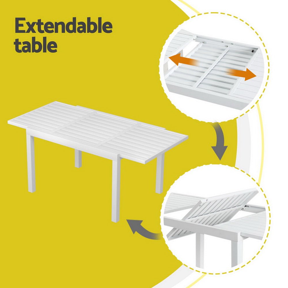 Gardeon Outdoor Dining Set 5 Piece Aluminum Extendable Table Setting White | Outdoorium
