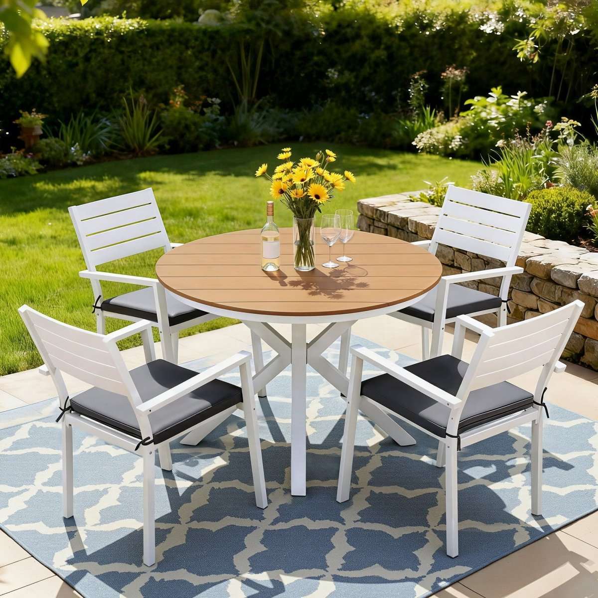 Gardeon Outdoor Dining Set 5 Piece Aluminum WPC Tabletop Patio Furniture | Furniture > Outdoor > Outdoor Dining Sets